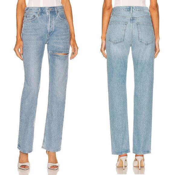 AGOLDE Lana Slice Straight Jeans Women’s Size 27 Light Wash Cut Out Casual